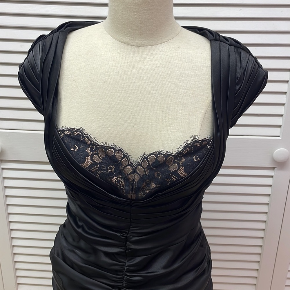 Adrianna Papell Black Lace-Trim Midi Dress